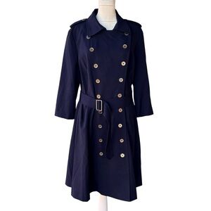 Calvin Klein Military Inspired Trench Coat Navy Double-Breasted Women's Size 14
